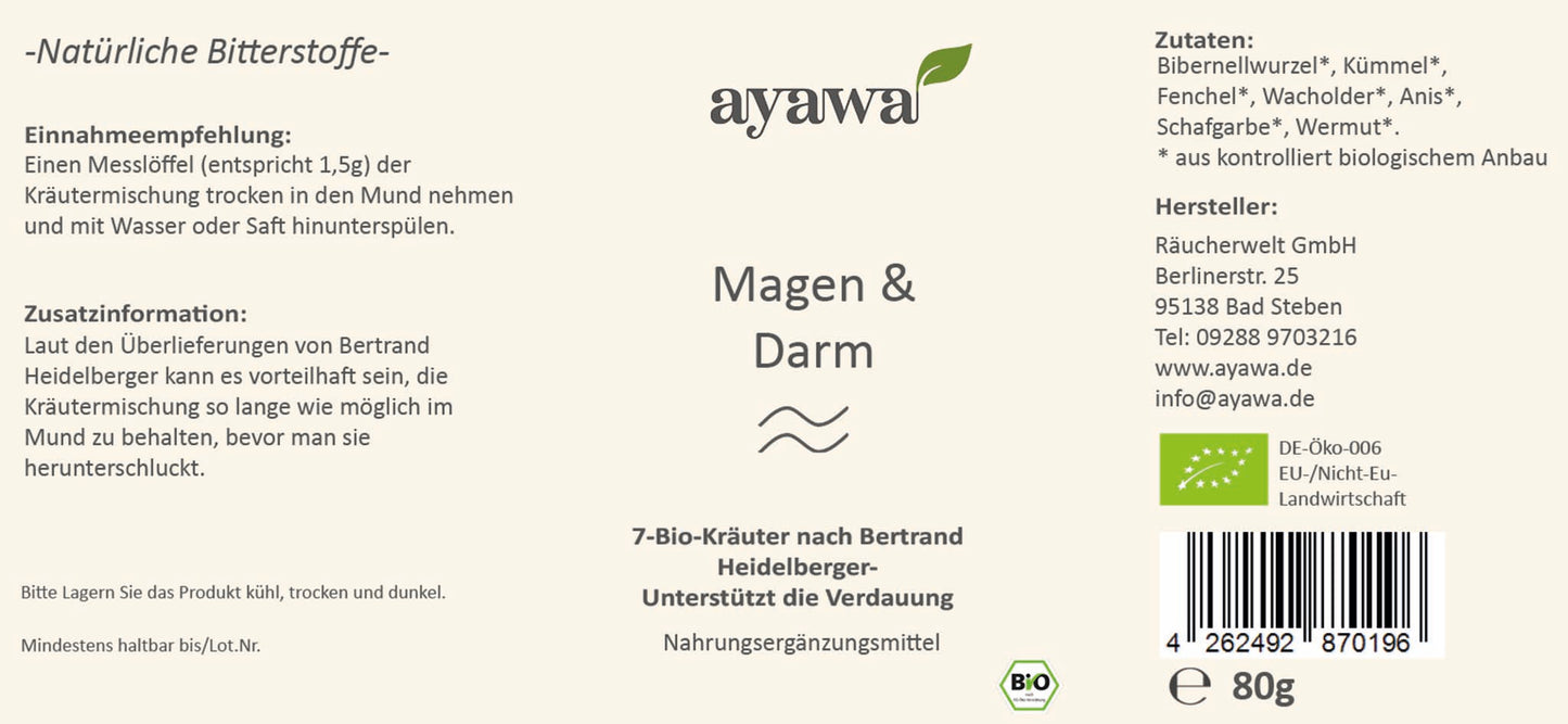Bio-Nachrungsergänzungsmittel für die Unterstützung der Verdauung mit 7 Kräutern nach bertrand