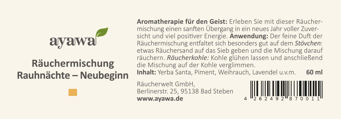 nachhaltige Räuchermischung für eine Aromatherapie während den Rauhnächten mit Kräutern aus dem Allgäu (Thema: Neubeginn)
