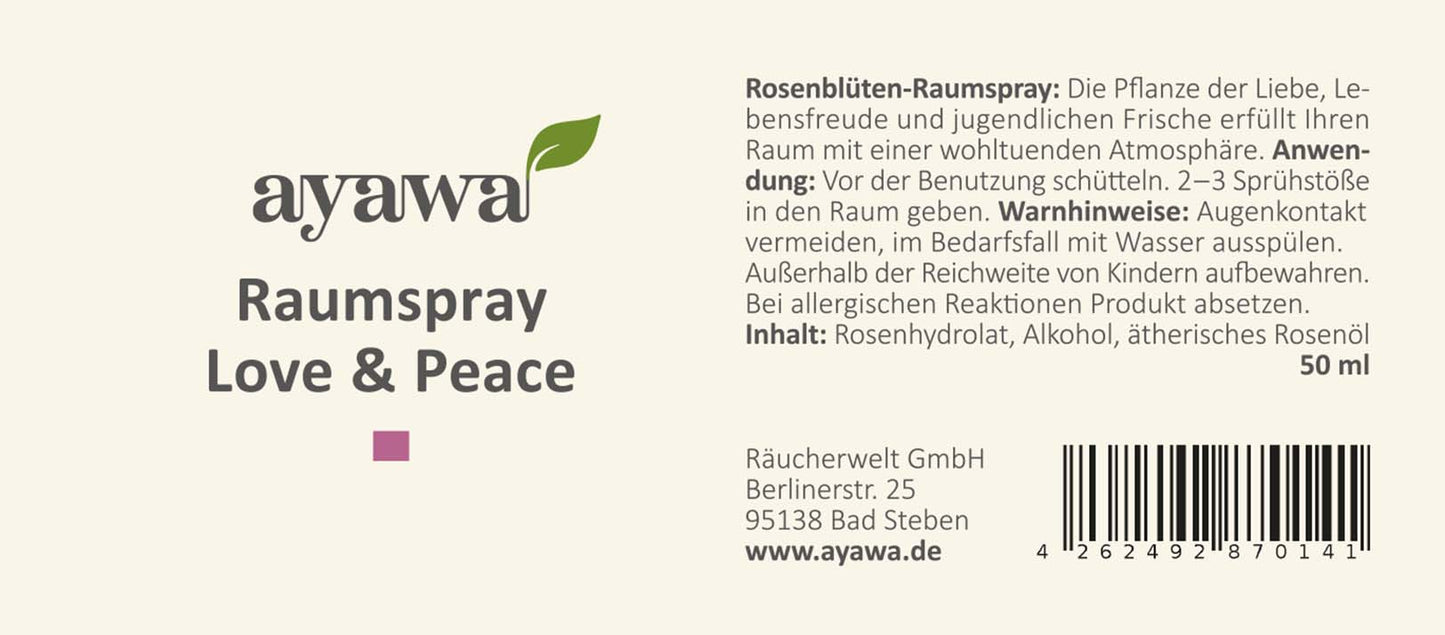nachhaltiges Raumspray für wohltuenden Raumduft mit natürlichen Extrakten (Thema: Love & Peace)