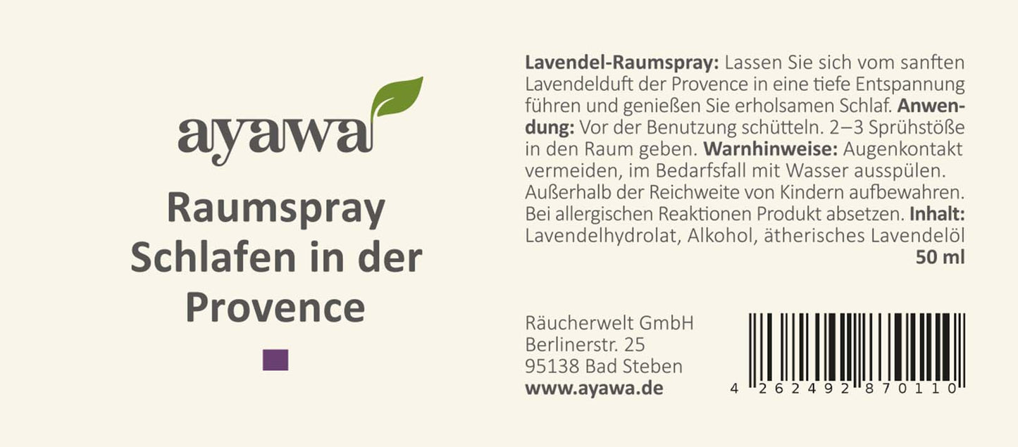 nachhaltiges Raumspray für wohltuenden Raumduft mit natürlichen Extrakten (Thema: Schlafen in der Provence)