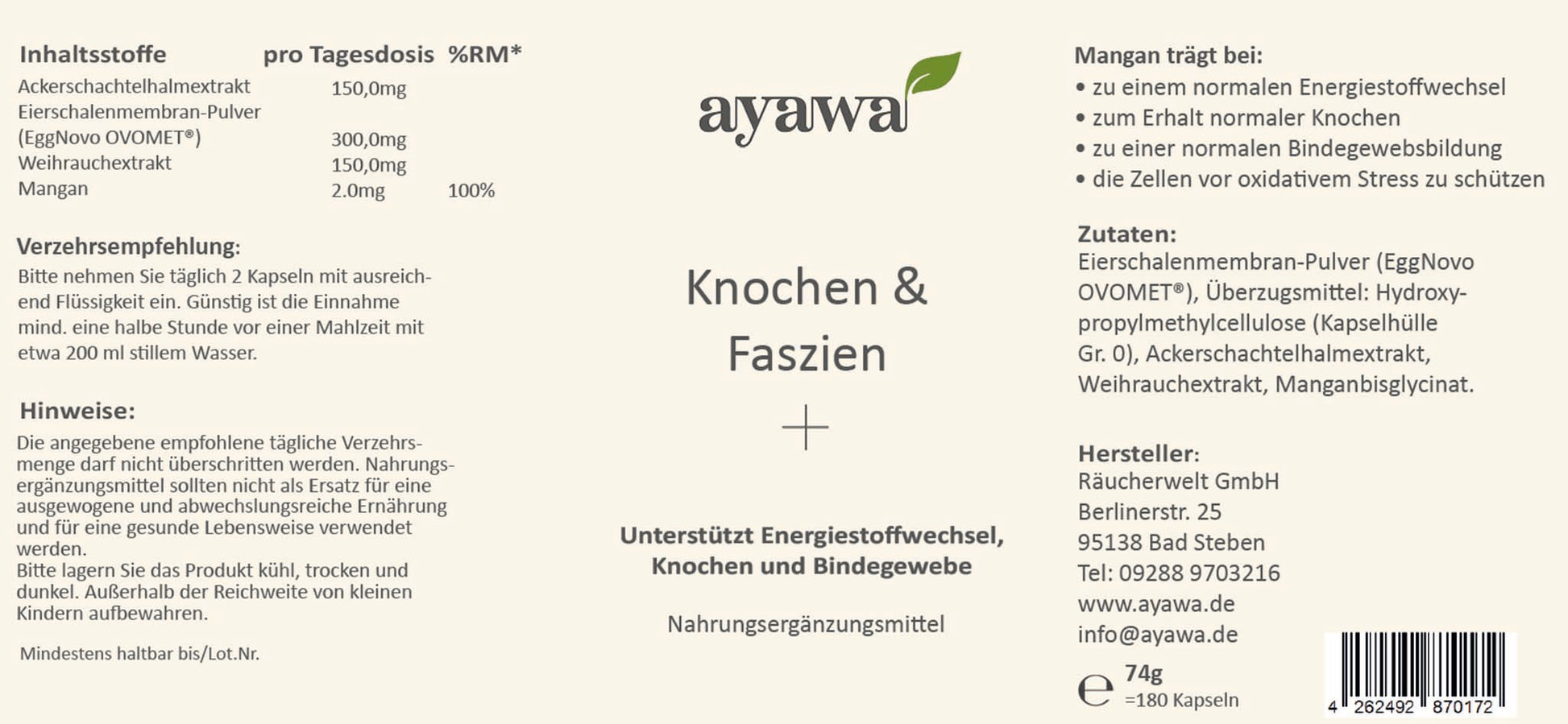 Bio-Nachrungsergänzungsmittel für die Unterstützung von Energiestoffwechsel, Knochen und Bindegewebe mit Ackerschachtelhalmextrakt