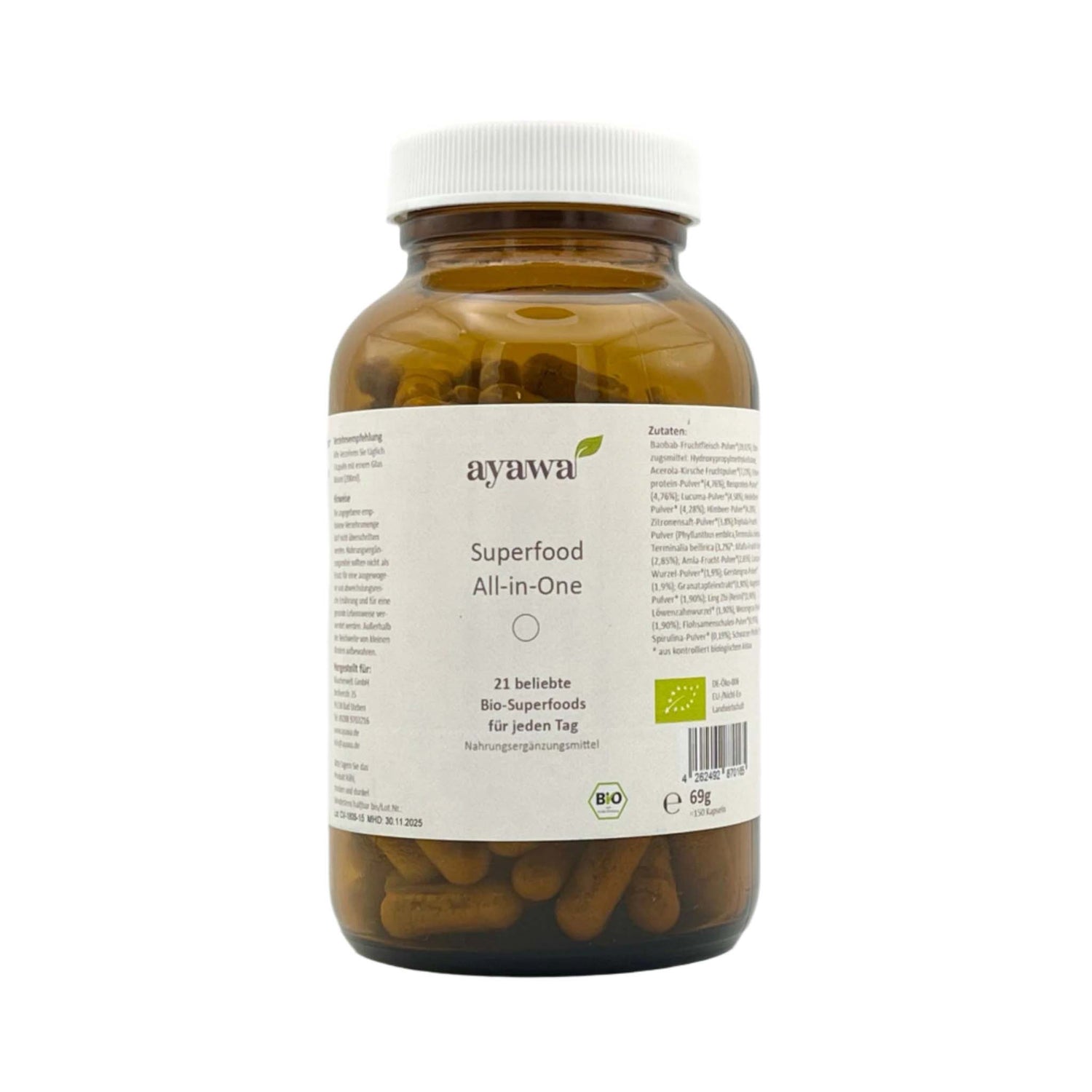 Bio-Nachrungsergänzungsmittel mit Superfoods wie Baobab, Acerola und Reisprotein